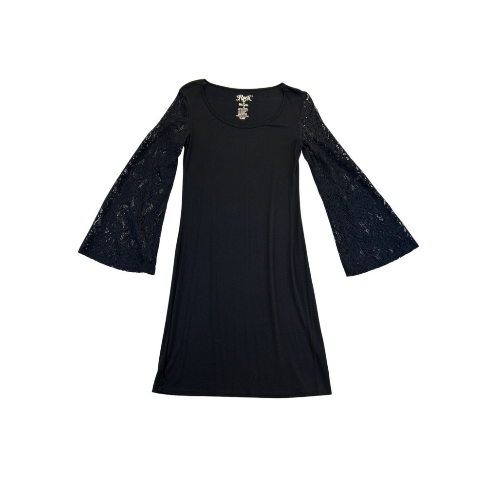 Wrangler Dress Womens Small Black Rock 47 Mini Lace Bell‎ Sleeves